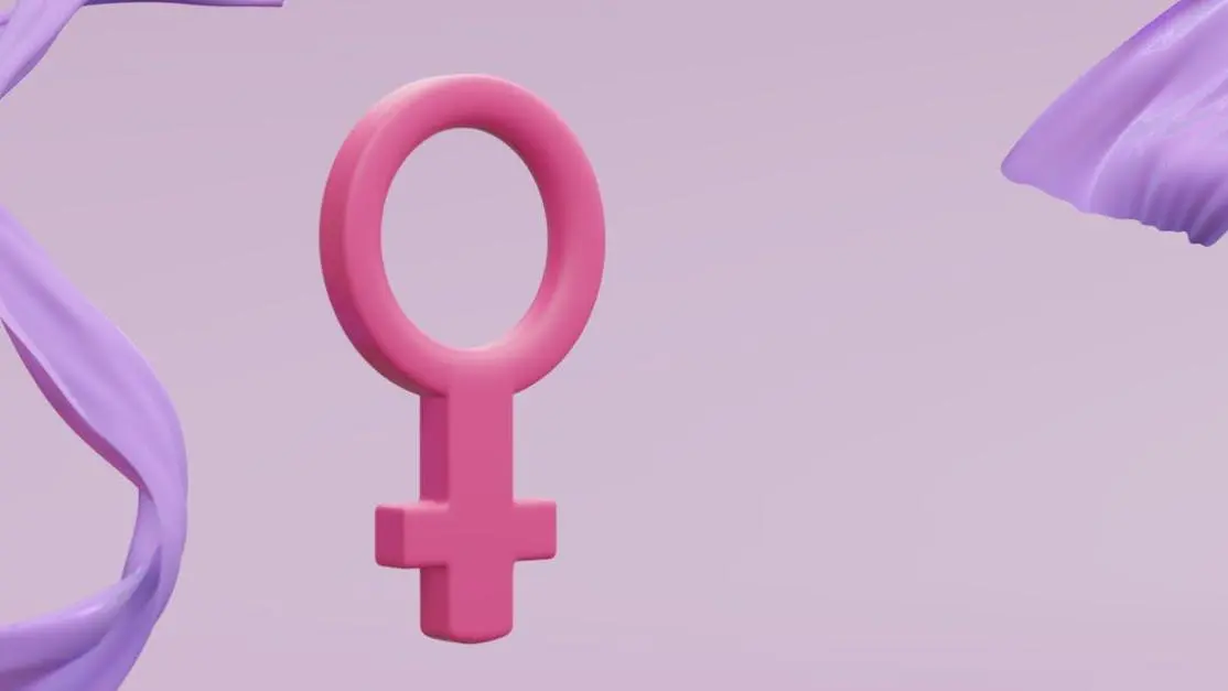 Pink female symbol with purple ribbon representing Tinidazole and Bacterial Vaginosis awareness