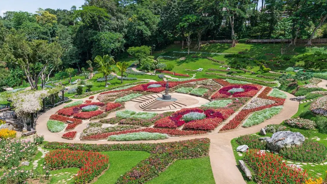 Circular garden with flowers and trees addressing vaginal dryness at 30.