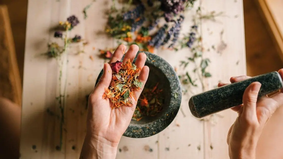 Grinding herbs representing Berberine for Blood Sugar Control and holistic medicine.